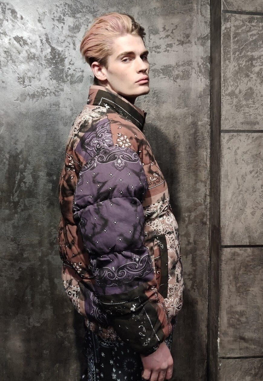 Paisley bomber tie-dye bandana jacket grunge coat fade brown