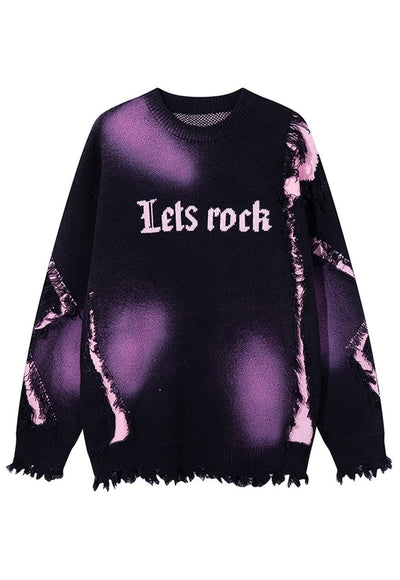 Ripped rocker sweater purple tie-dye jumper paint splatter