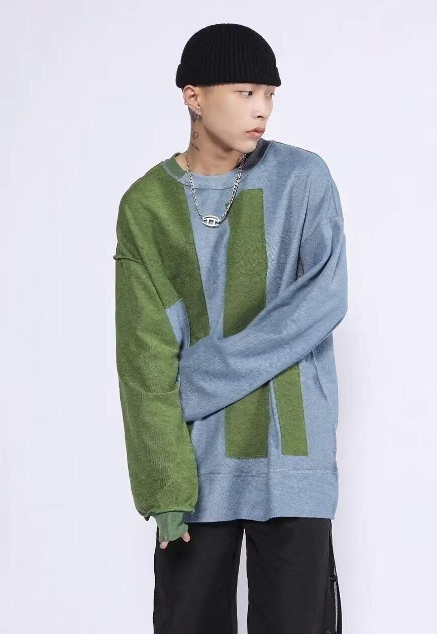 Reworked stitch sweater retro contrast patch knitwear jumper