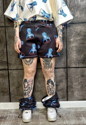 Detachable joggers handmade God print pants in blue