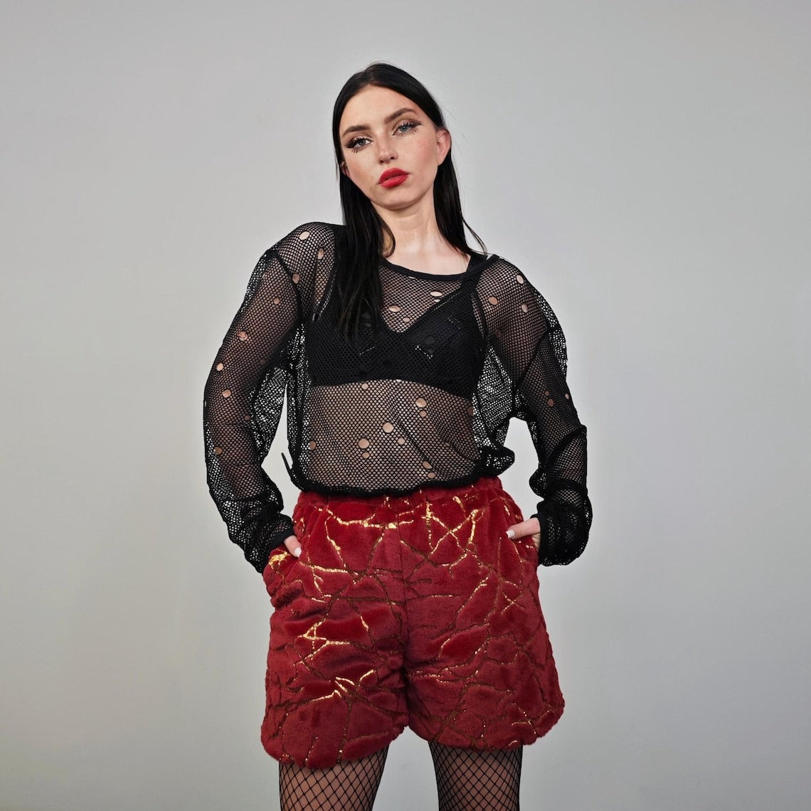 Glitter shorts red gold going out shiny embellished cropped trousers detachable handmade short festival trousers luminous party hotpants