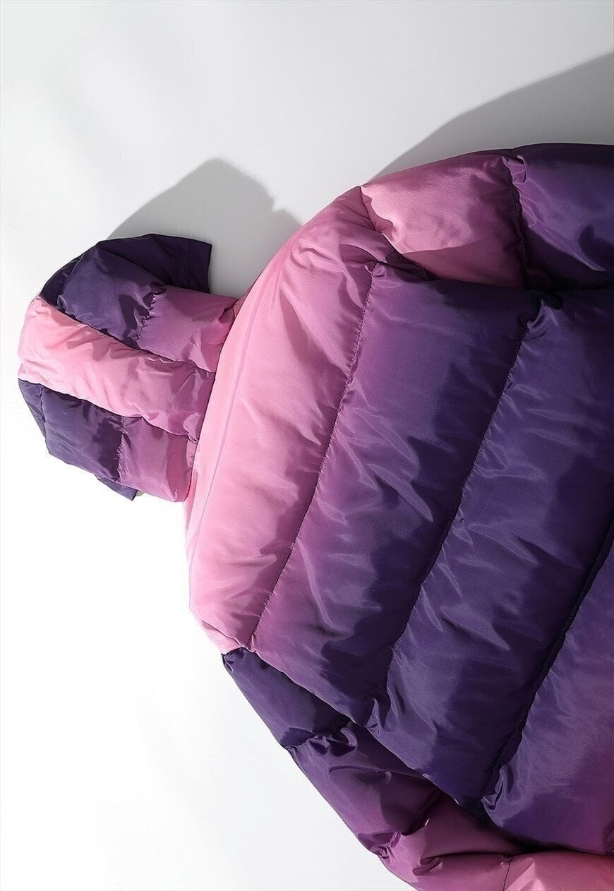 Tie-dye bomber gradient puffer jacket in faded purple pink