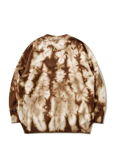 Tie-dye sweater cable knitted jumper gradient pullover brown