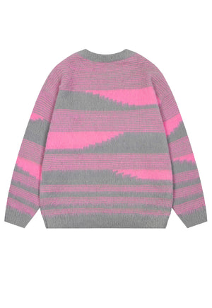 Fluffy geometric sweater black striped hairy fuzzy jumper