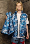 Tie-dye paisley bomber jacket detachable bandanna puffer