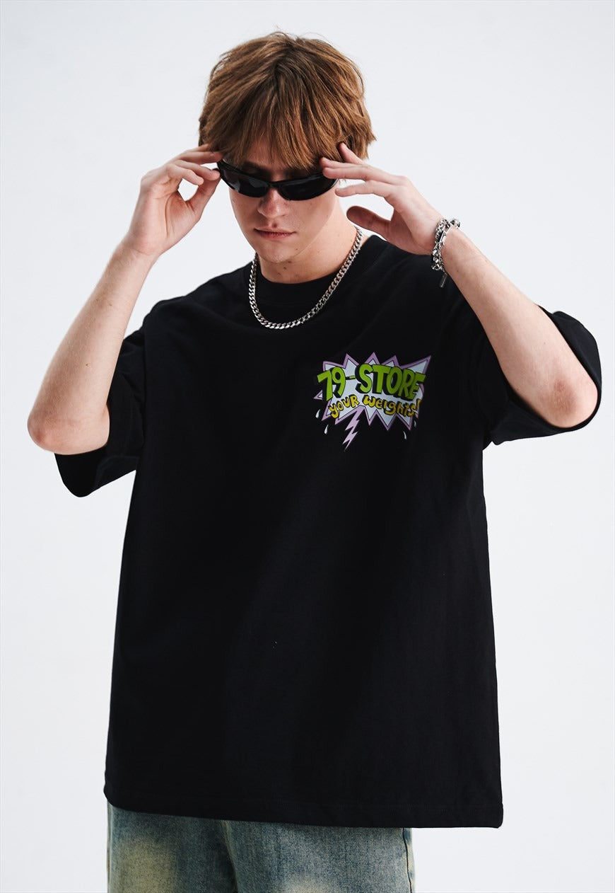 Funny cartoon t-shirt tee muscle tee retro grunge top black