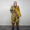 Tiger fur coat striped pattern longline trench glam rocker overcoat animal print bomber festival jacket customizable zebra peacoat in yellow