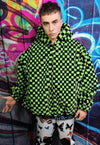 Checkerboard fleece jacket detachable check jacket in green