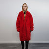 Red faux fur longline coat shaggy trench bright raver bomber fluffy winter fleece festival jacket burning man coat