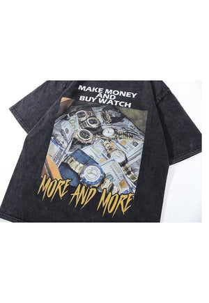 Money print t-shirt Rolex tee retro skater top acid black