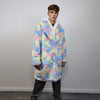 Faux fur long unicorn coat rainbow trench pastel raver bomber fluffy winter tie-dye fleece festival jacket burning man barbie coat pink blue