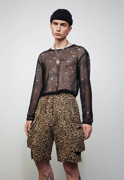 Leopard board shorts brown cargo pocket animal print pants