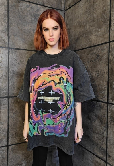 Rainbow t-shirt abstract tee grunge flame tee vintage grey