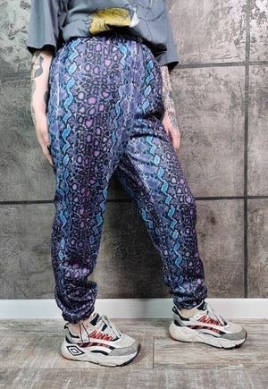 Snake print joggers handmade Python overalls in purple blue