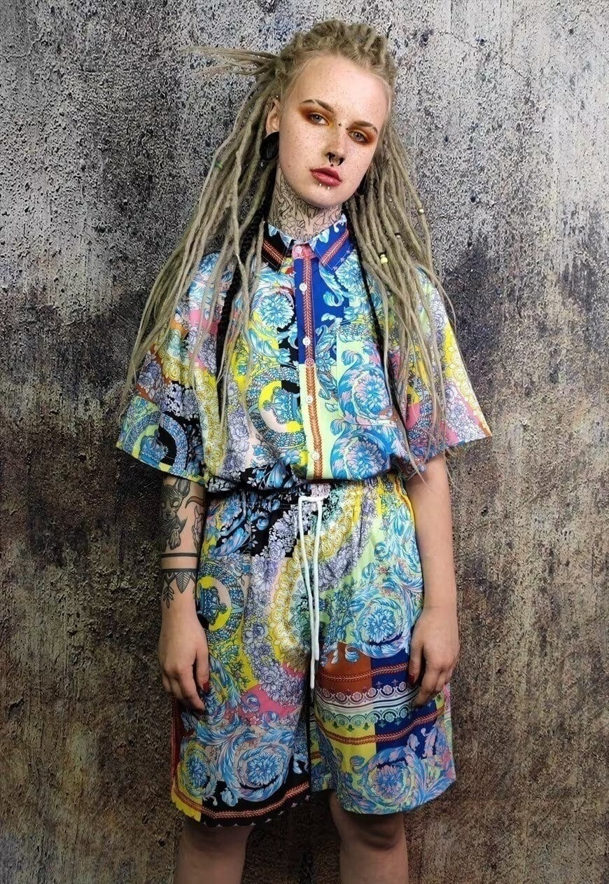 Fluorescent flower shorts rose print crop board pants yellow