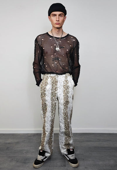 Snake print jeans white python print slim denim trousers