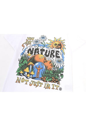 Paradise print t-shirt raver tee retro cartoon top in white