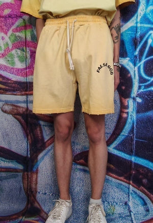 Grunge graffiti shorts gradient god pants in tie-dye yellow