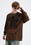 Punk cartoon t-shirt long sleeve tee grunge mohawk top brown