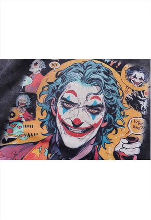 Clown print hoodie vintage wash pullover Joker movie jumper