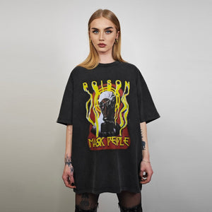 Gas mask t-shirt flame print tee psychedelic punk top grey