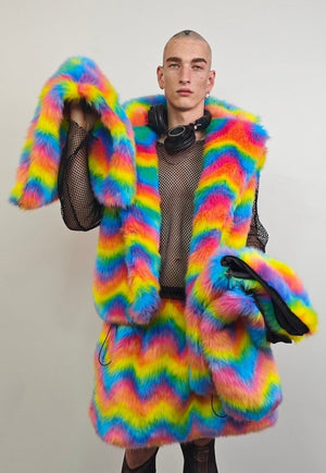 Rainbow faux fur coat cropped unicorn bomber carnival hoodie