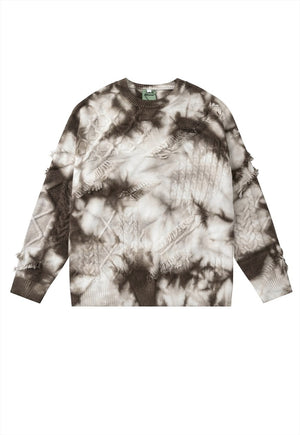 White tie-dye sweater cable knitted distressed grunge jumper