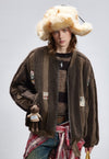 Grunge fleece bomber brown Korean inspired fluffy varsity