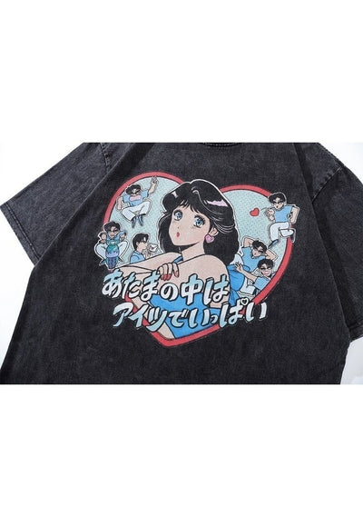 Japanese cartoon t-shirt anime tee retro skater top black