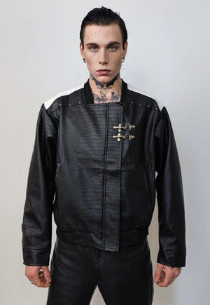 Motorsport jacket faux leather racing bomber snake skin coat