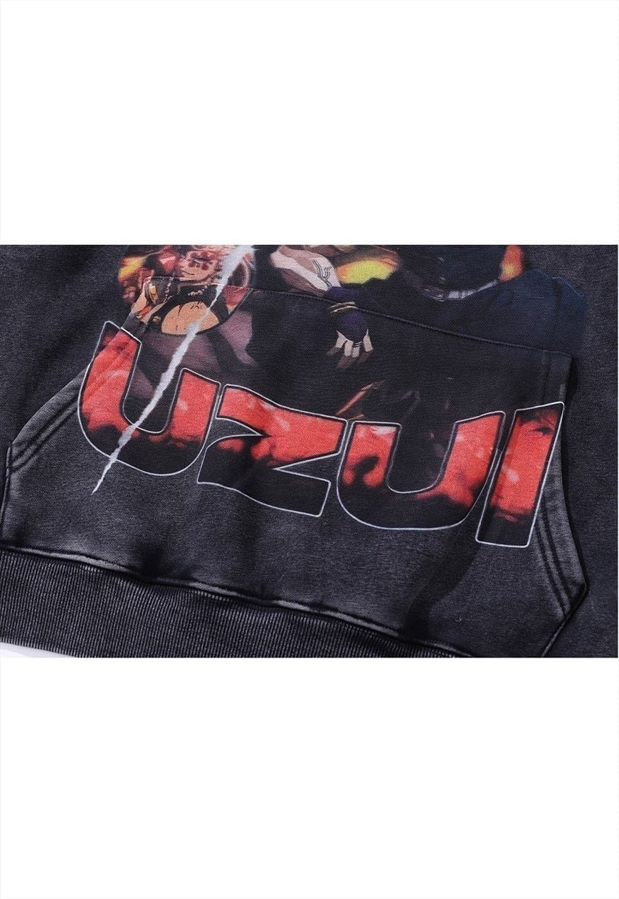 Tengen Uzui hoodie vintage wash pullover anime jumper grey