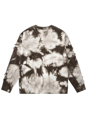 White tie-dye sweater cable knitted distressed grunge jumper