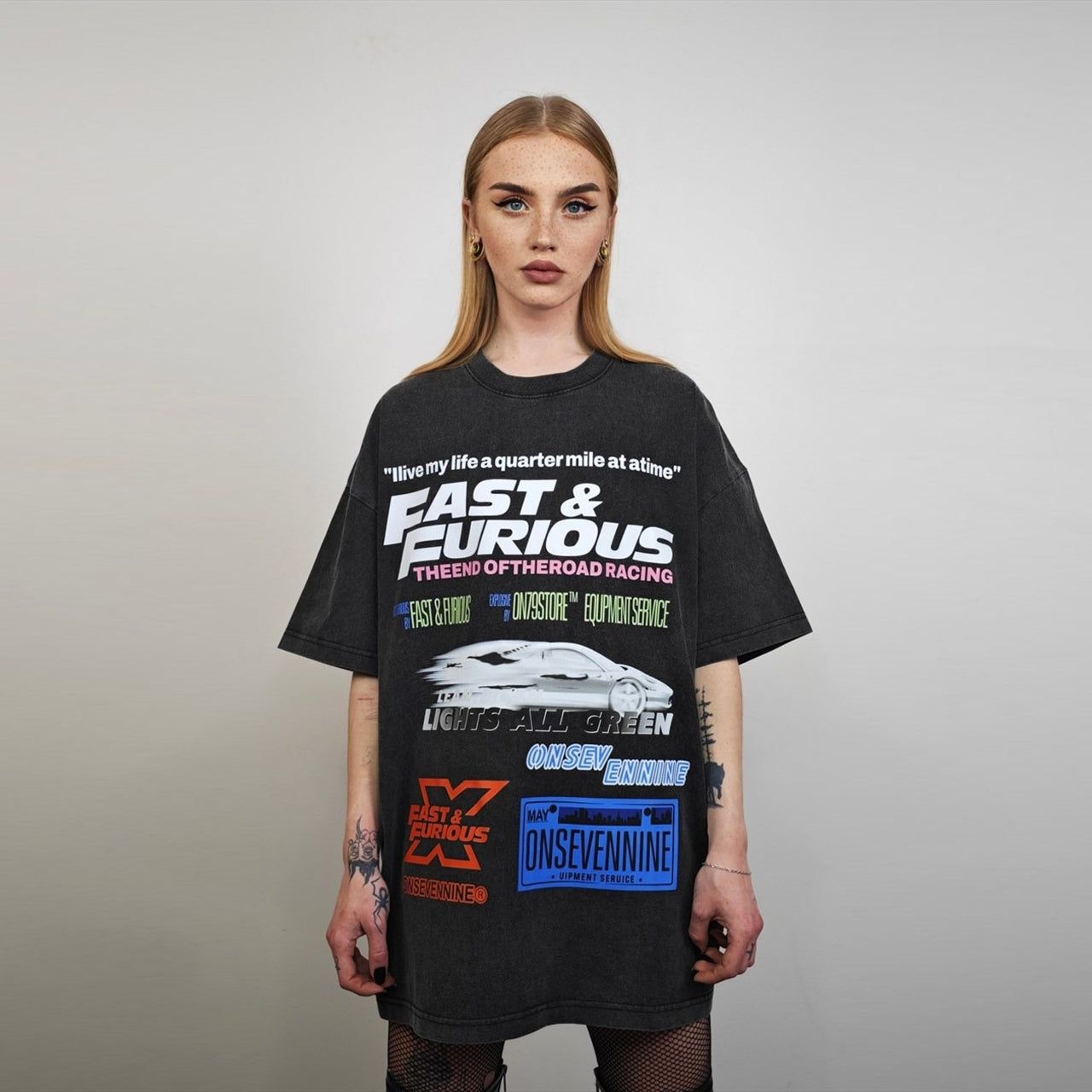 Racing t-shirt motorsports tee fast & furious top acid grey