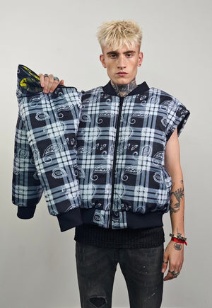 Paisley varsity jacket black tartan reversible bomber 4 in 1