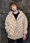 Polka dot fleece coat handmade 2in1 hood trench jacket cream