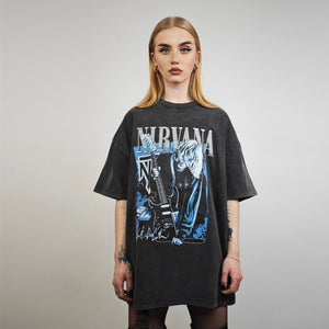 Vintage Nirvana t-shirt rocker top band tee in acid grey