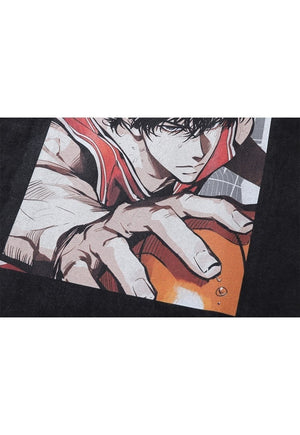 Anime t-shirt Japanese cartoon tee retro top in vintage grey