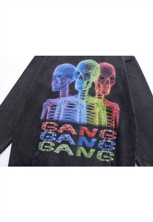 X-ray hoodie skeleton cartoon pullover vintage wash jumper