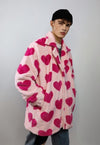 Heart fleece coat handmade faux fur love trench jacket pink