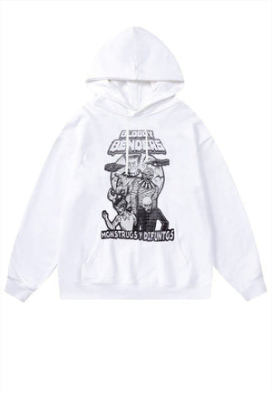 Horror hoodie grunge pullover punk monster print top white