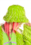 Festival faux fur bucket hat fluffy neon hat rave cap green