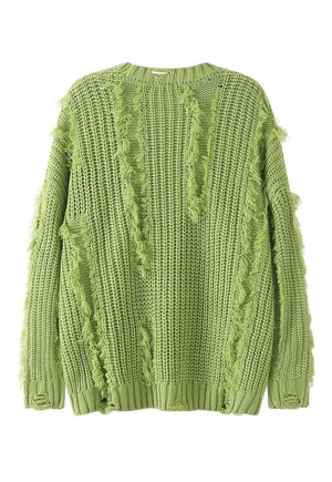 Ripped sweater knitted distressed jumper shredded top green