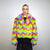 Rainbow faux fur coat crop striped trench festival zigzag jacket furry overcoat carnival bomber party peacoat psycho wide rave fleece Green