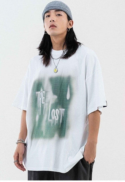 Lost slogan t-shirt shadow print tee graffiti top in white