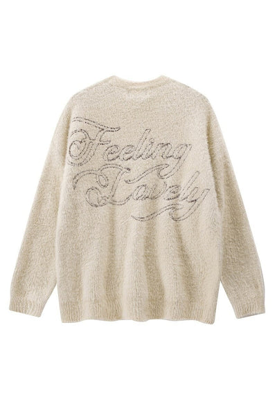 Fluffy sweater long fur grunge jumper angel print top cream