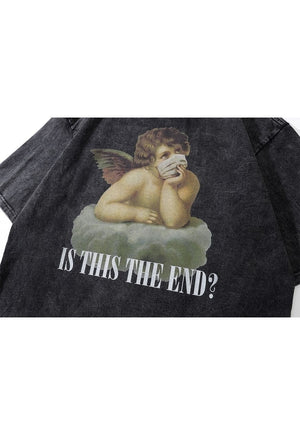 Angel t-shirt old grunge slogan tee retro top in acid grey