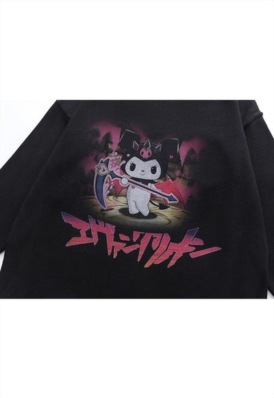 Anime sweater Manga knit distressed Japanese jumper in black