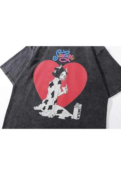 Cruella t-shirt old Dalmatian tee retro Anime top acid black