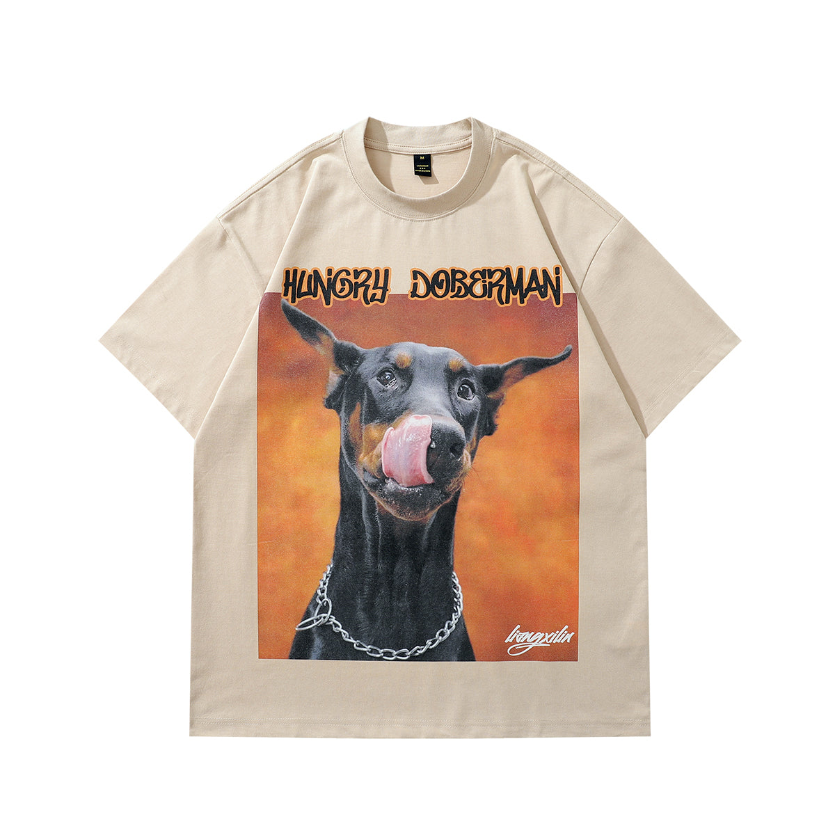 Hungry Doberman t-shirt pinscher print tee retro dog top in grey