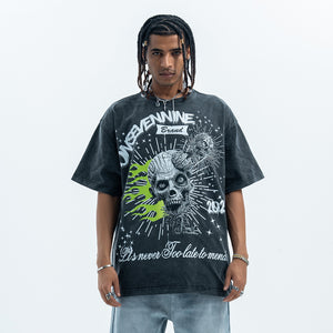 Flame t-shirt skeleton print tee grunge monster top skull jumper in Black